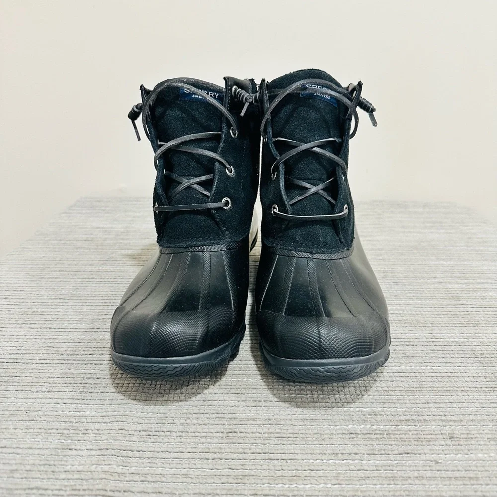 Sperry Syren Gulf Women 9 Black Suede/Leather Memory Foam Duck Boot Rainboots‎